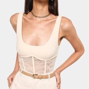 NWT Cami NYC Kimber Lace Corset Bodysuit Bone Ivory Cream Size Medium